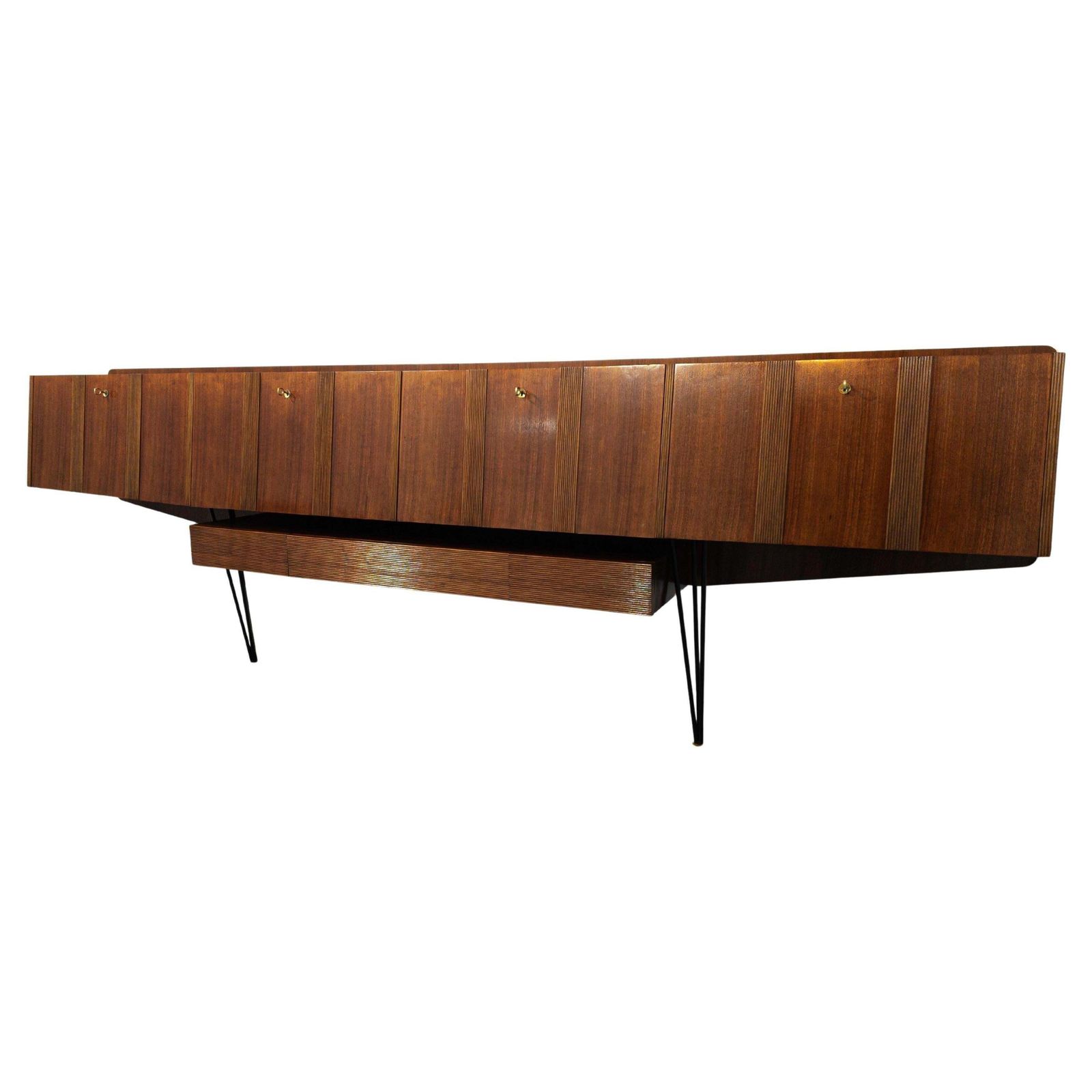 Italian Mid Century Long , Suspended Sideboard In Walnut, 1950s