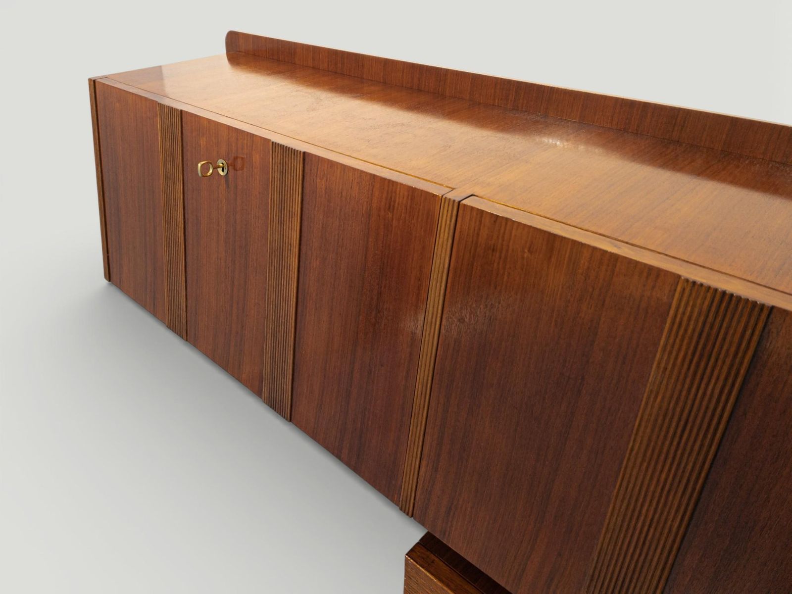 photo furniture Italian Mid Century Long , Suspended Sideboard In Walnut, 1950s