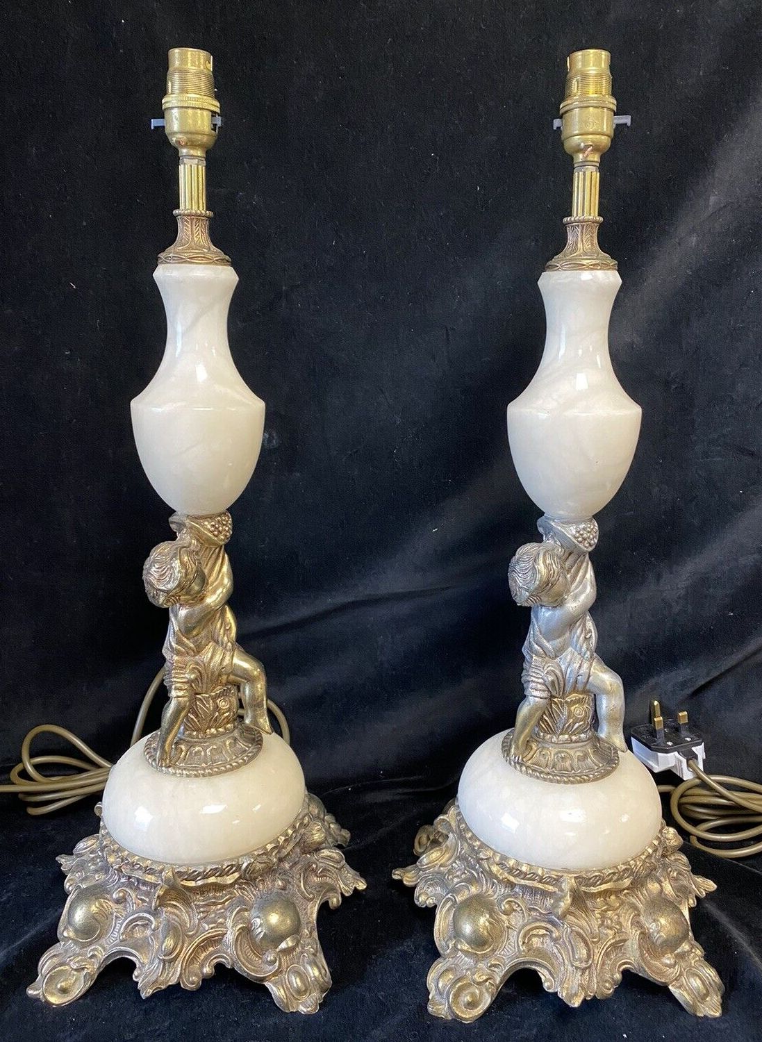 Neoclassical Style Pair Of  Large Ornate  Table Lamps Cherubs Putti Cupids