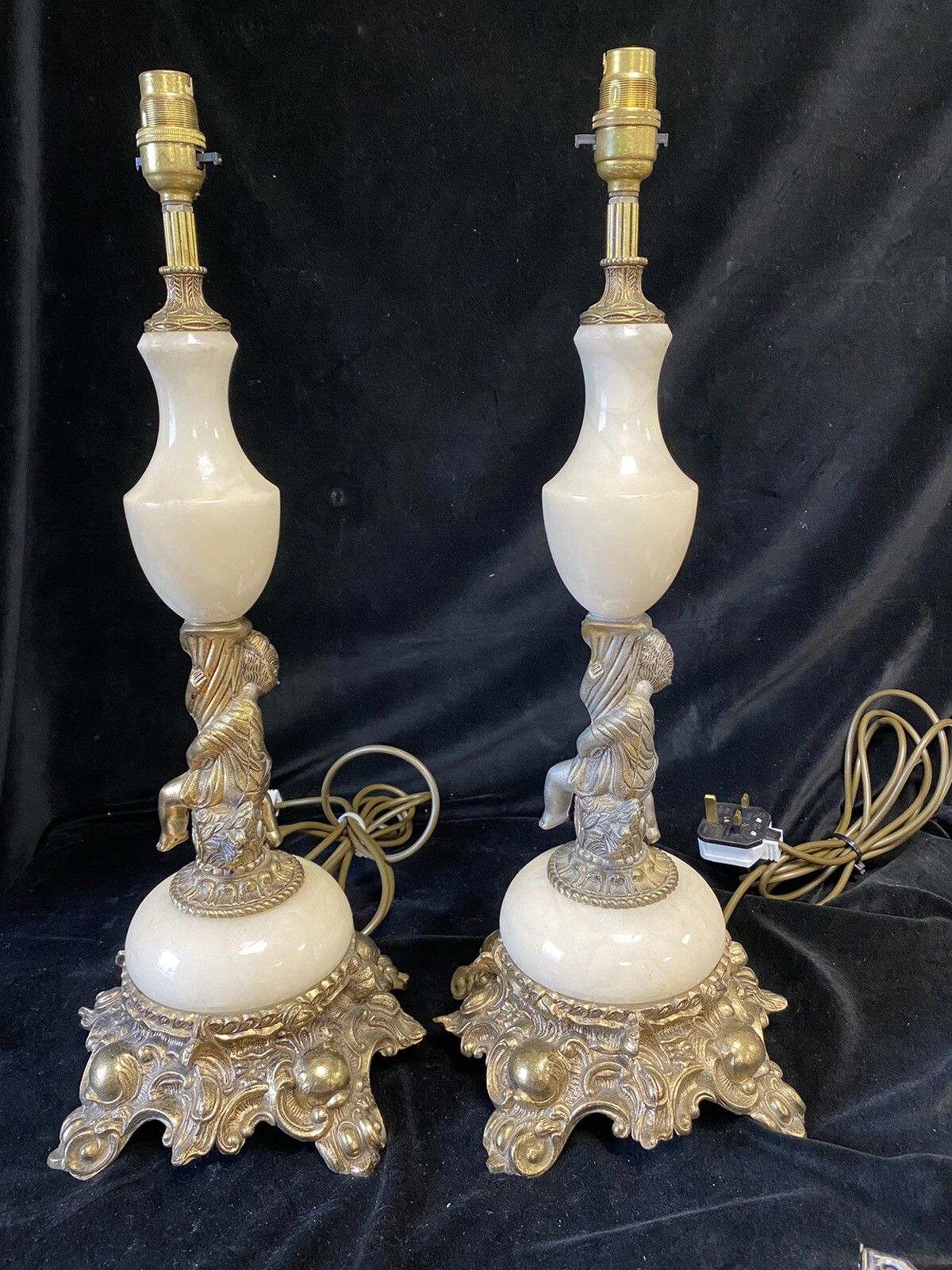 Neoclassical Style Pair Of  Large Ornate  Table Lamps Cherubs Putti Cupids photo furniture