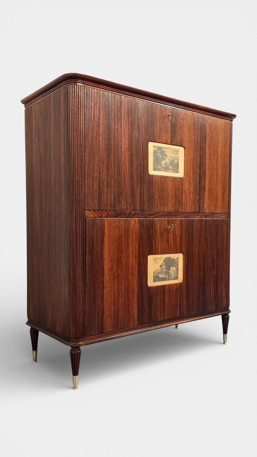 Italian Mid Century Sideboard Or Cabinet Bar With "Grissinato " Design photo vintage