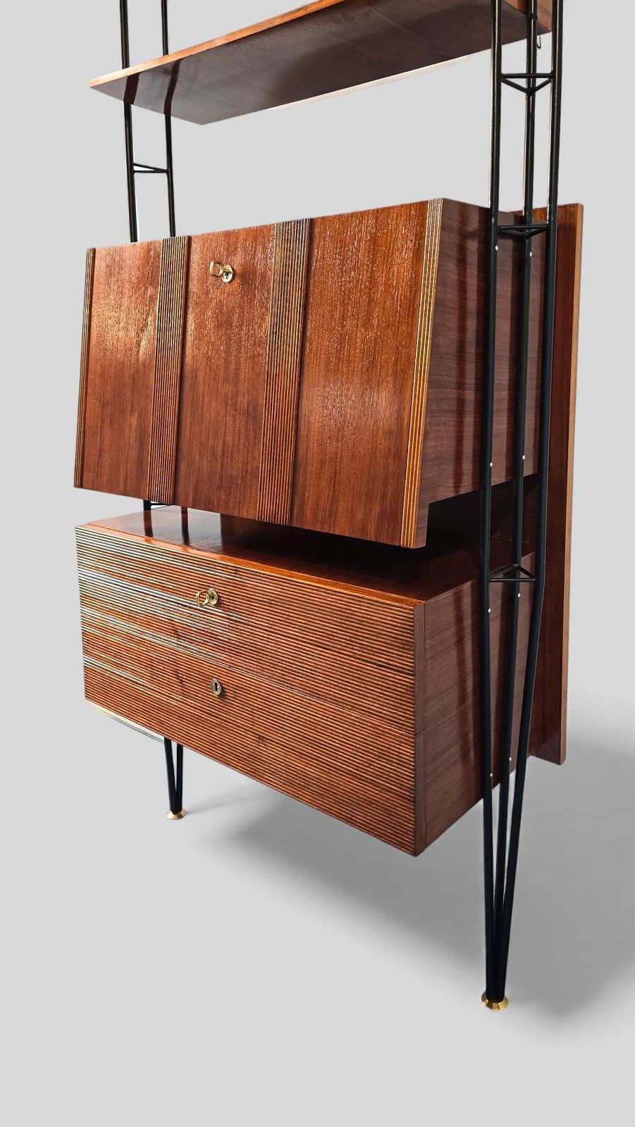 Italian Mid Century Wall Unit Bookcase With Cabinet Bar, 1960s photo vintage