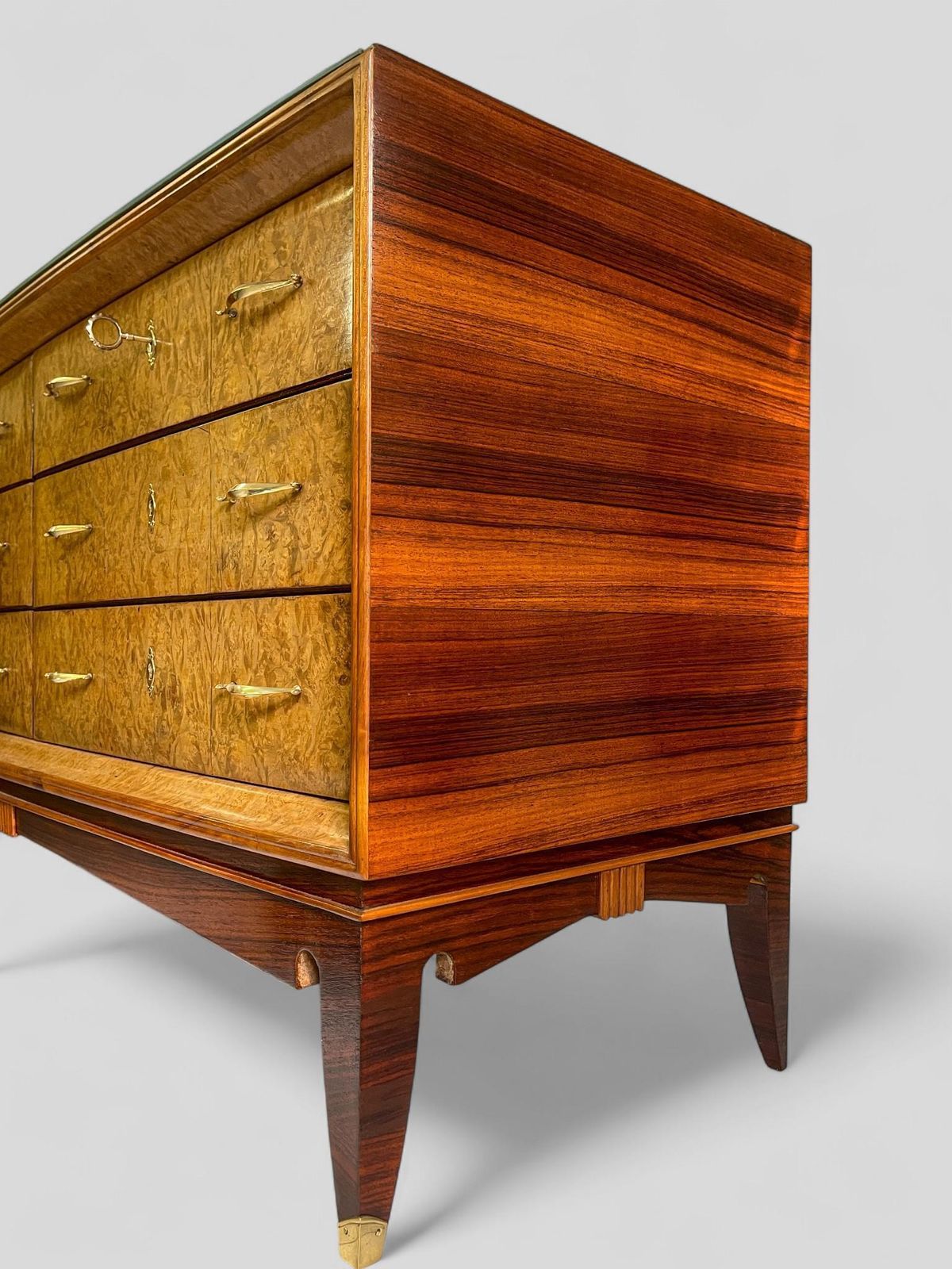 photo for sale Italian Mid Century Sideboard Or Chest Of Drawers In  Maple Root, 1950s