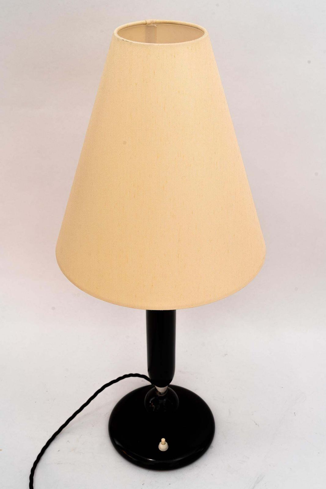Big Wood And Nickel Table Lamp With Fabric Shade Around 1920s photo 601.0