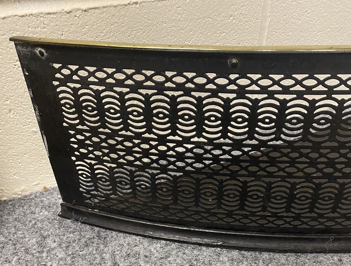 photo furniture Large Curved Period Fire Place Fender Black Steel Fretwork And Brass