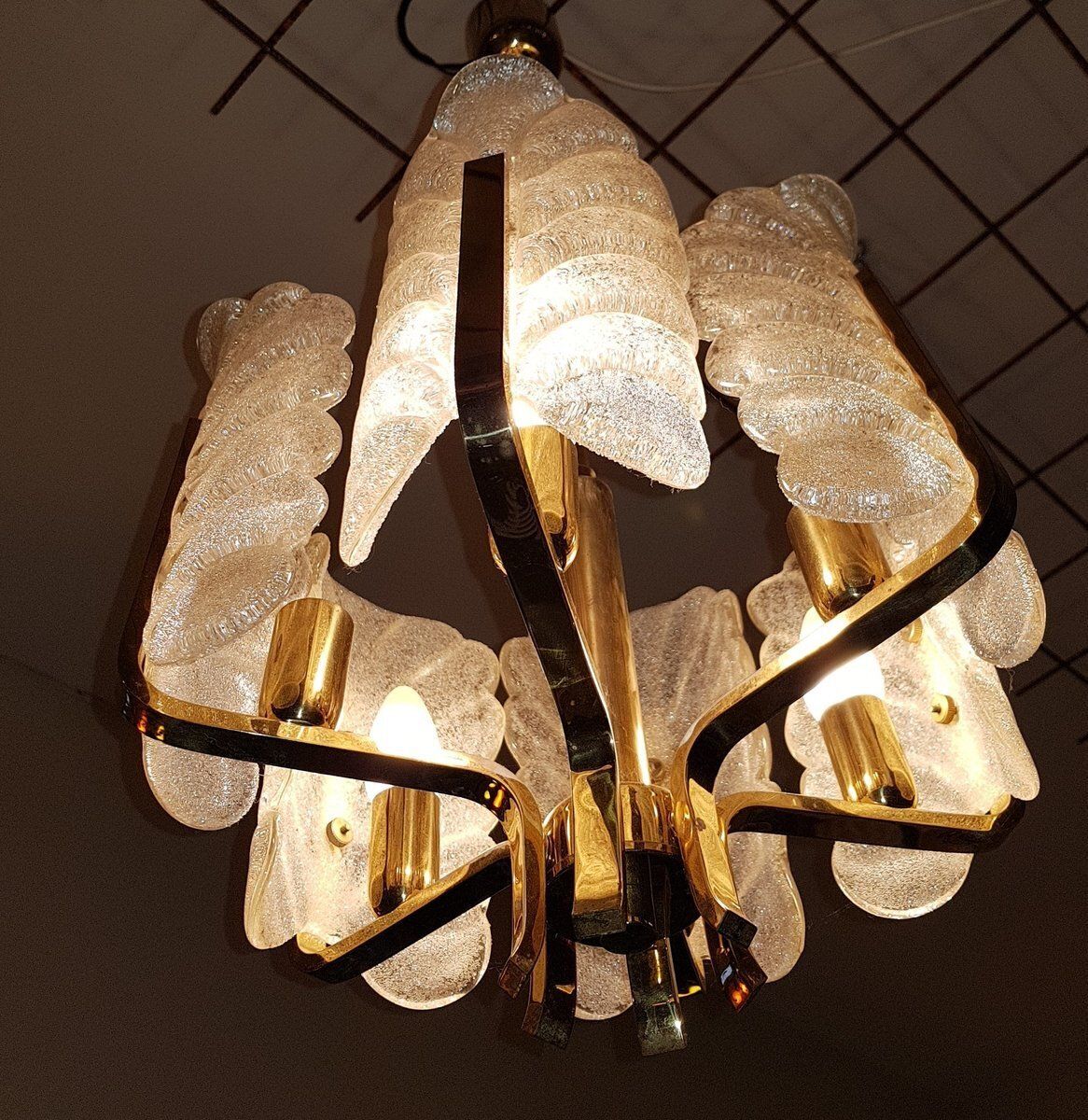 Brass Ceiling Lamp By Carl Fagerlund And Orrefors For Jbs, 1960s