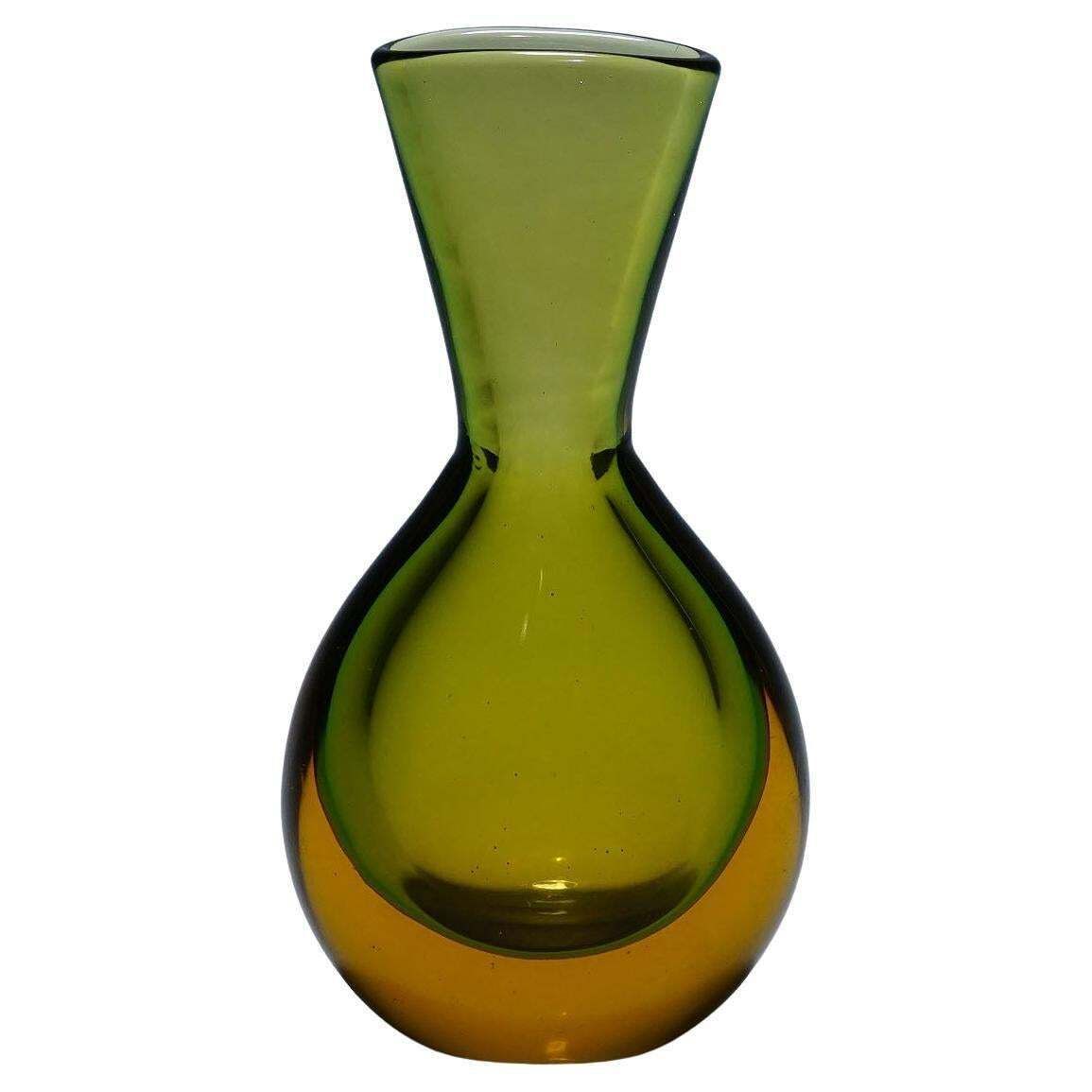 Vaas In Groen En Amber Sommerso Glas, Flavio Poli Voor Seguso