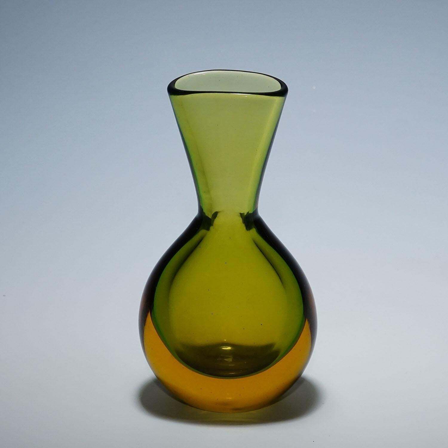 Vase In Green And Amber Sommerso Glass, Flavio Poli For Seguso photo Home Decor