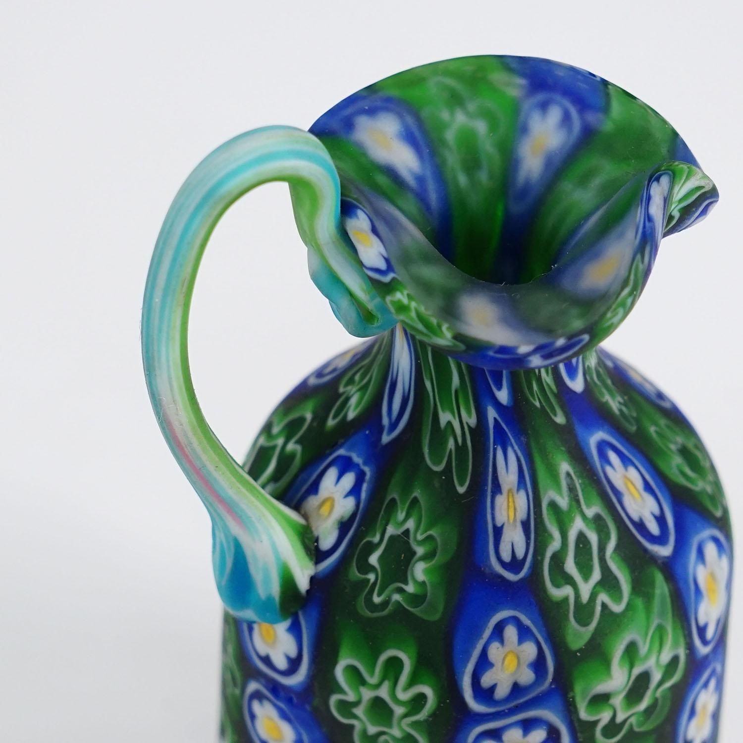 Antique Millefiori Jug In Blue And Green, Fratelli Toso Murano Ca. 1920s photo buy