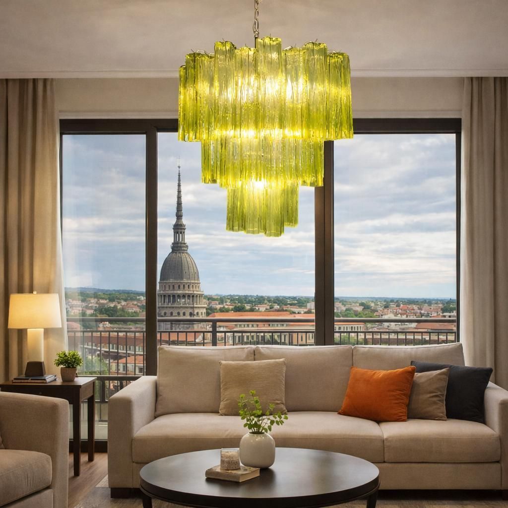 photo furniture Pair Italian Chandeliers In Murano Glass