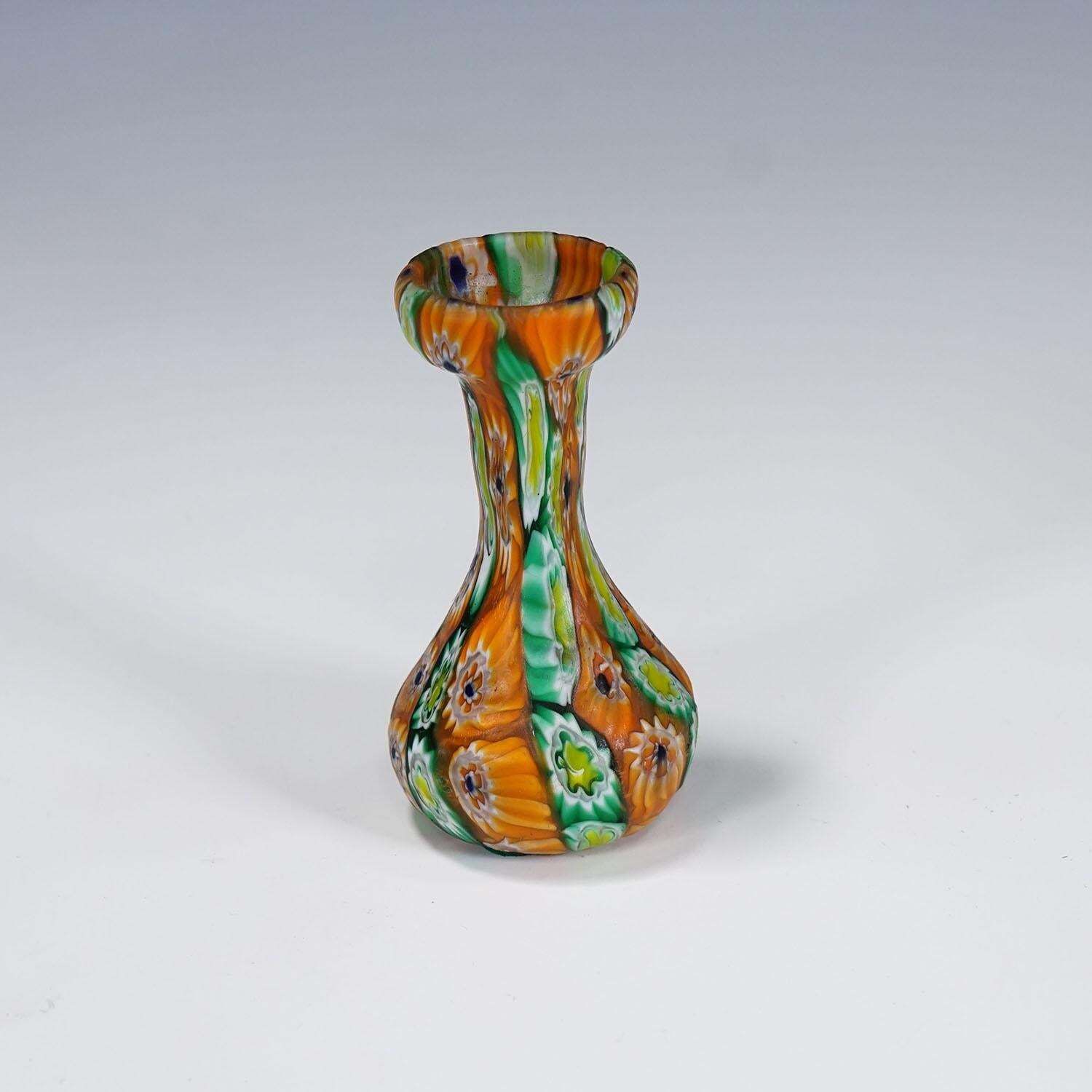 Antique Millefiori Vase Green And Orange, Fratelli Toso Murano Ca. 1920s photo Home Decor