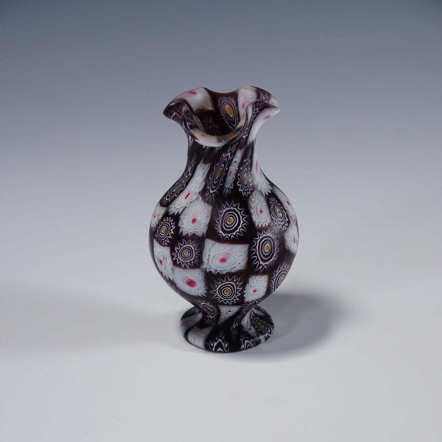 Antique Millefiori Vase In Violet And White, Fratelli Toso Murano Ca. 1920s photo for sale