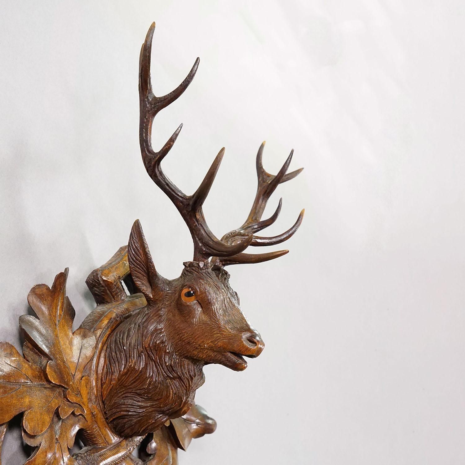 Large Wooden Carved Black Forest Weather Station With Deer photo for sale