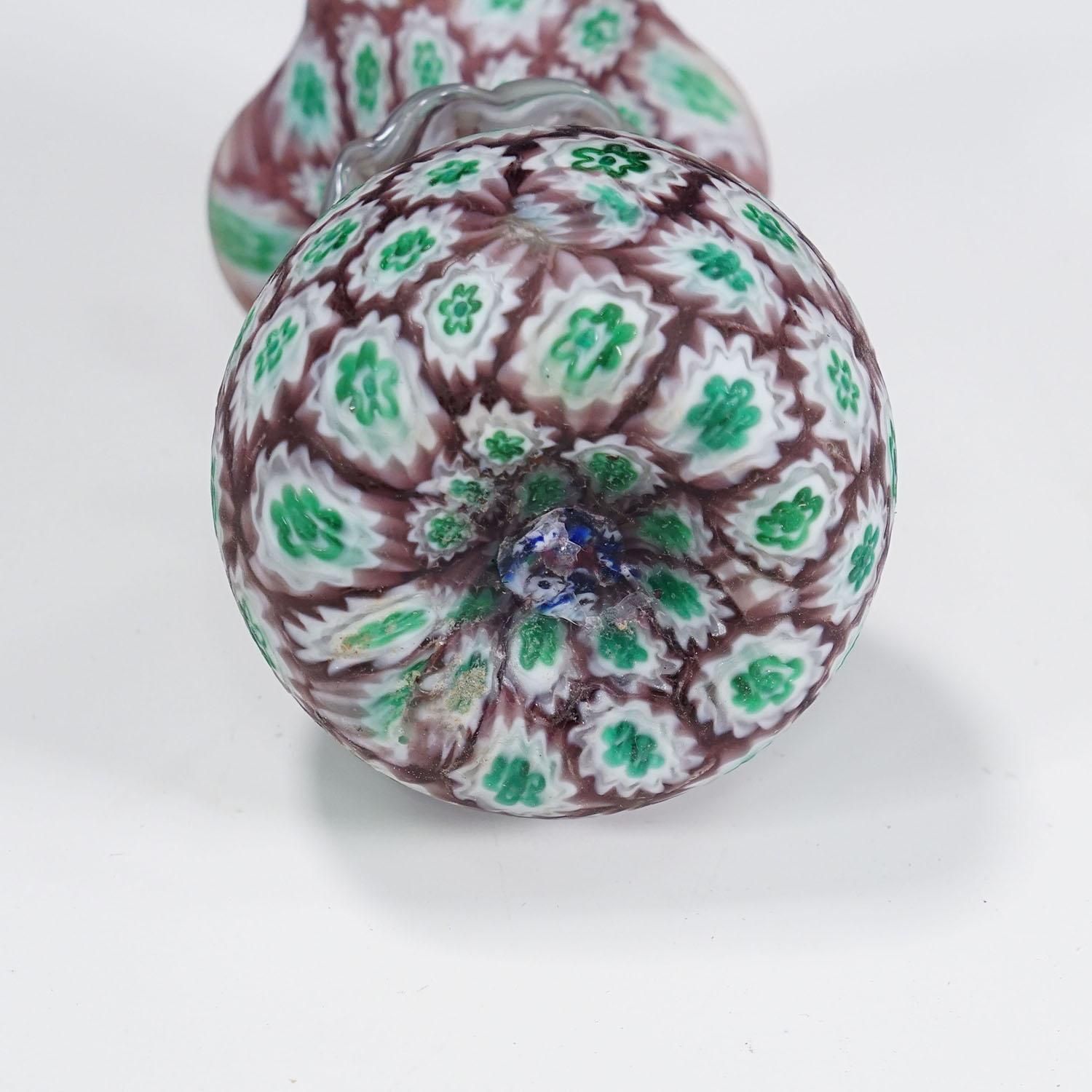 Antiek Millefiori Vaas Groen En Bruin Met Rand, Fratelli Toso Murano Ca. Jaren 1920 photo vinterior