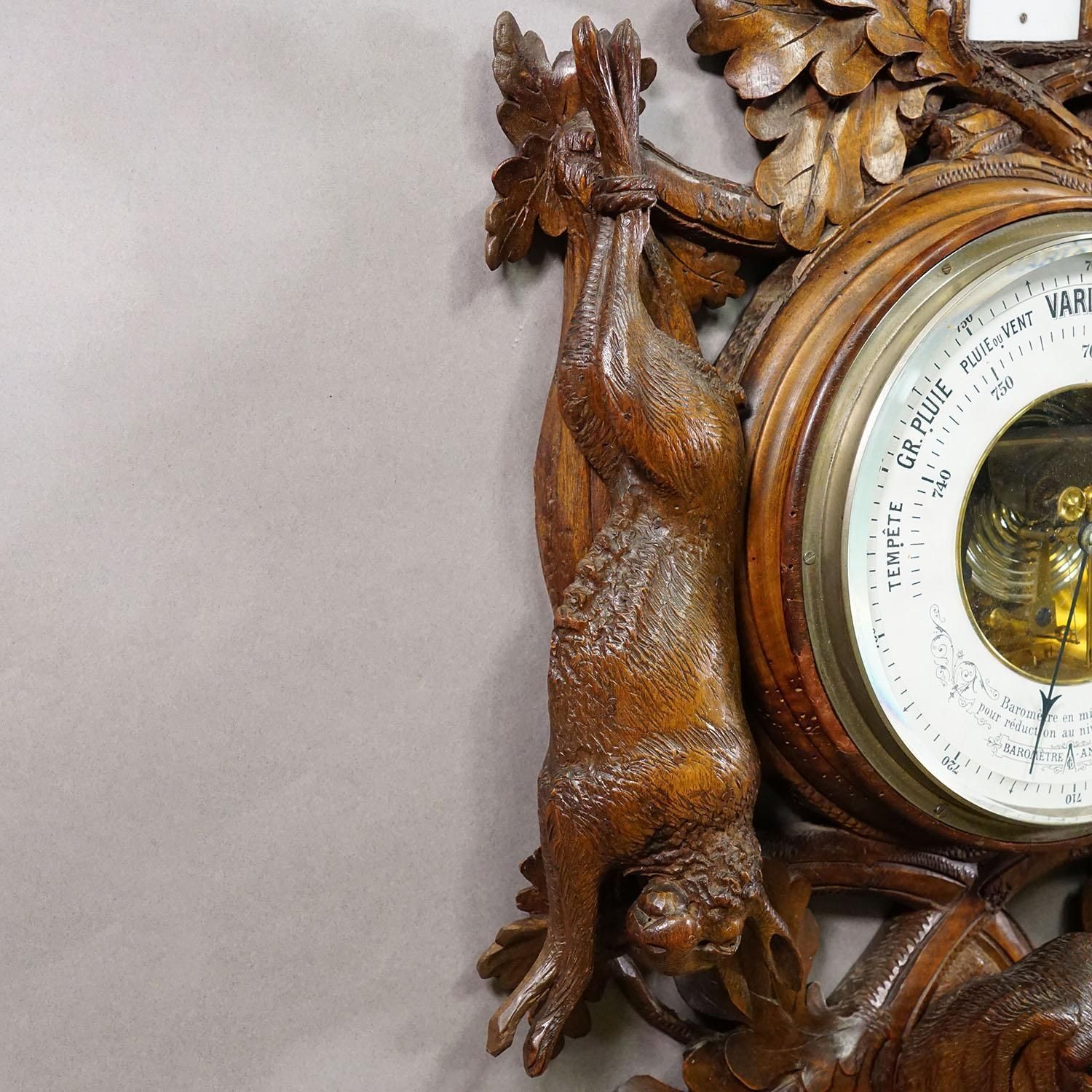 Large Wooden Carved Black Forest Weather Station With Deer photo buy