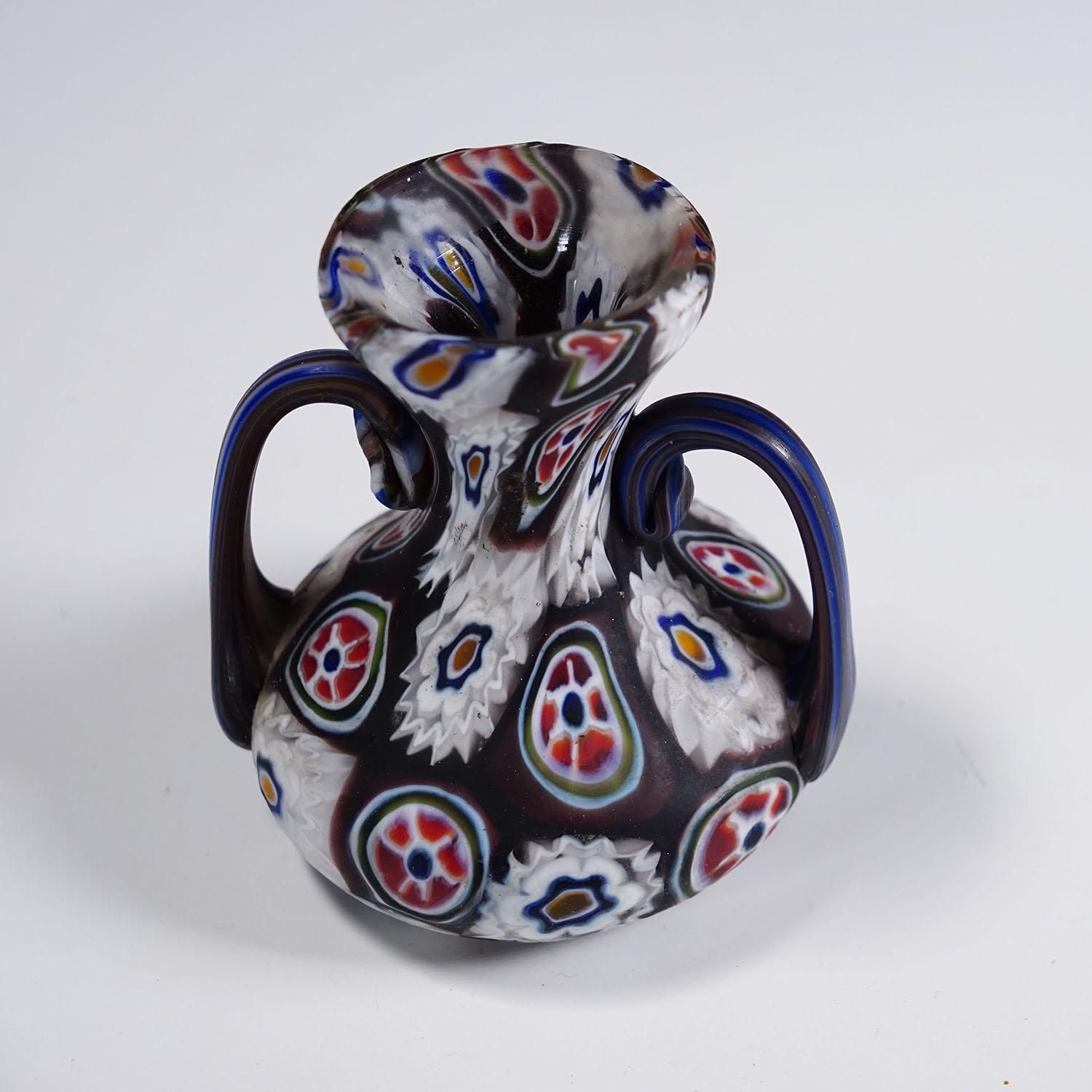Antique Millefiori Vase In Violet And White With Handles Fratelli Toso Murano photo Home Decor
