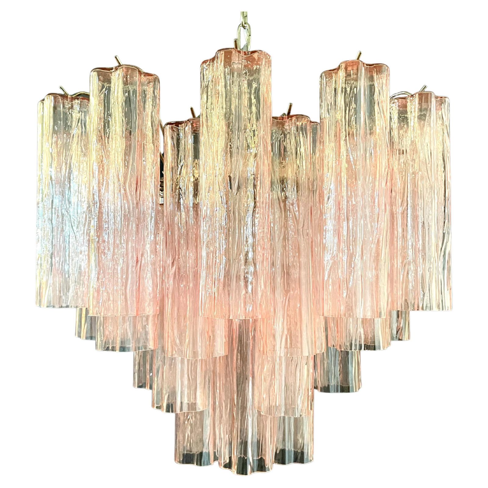 Pair Of Italian 36 Pink Glass Chandeliers, Murano, 1970s photo vintage