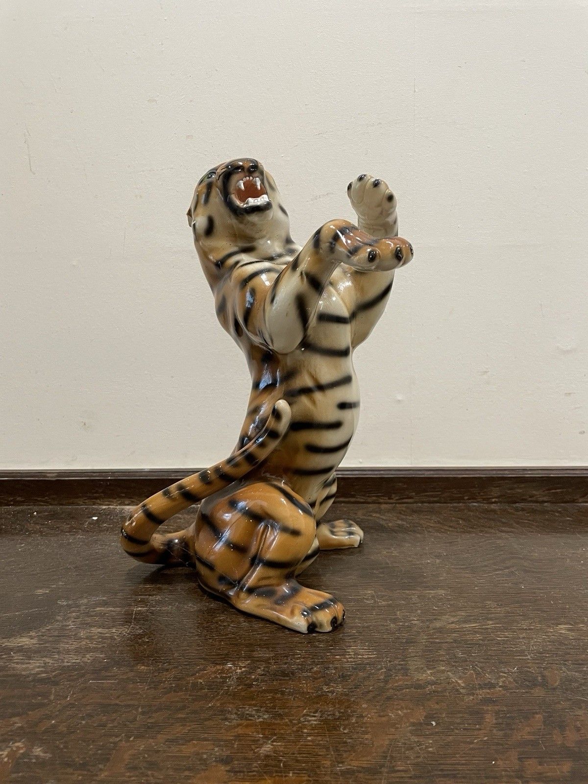 Art Large Vintage Rearing Tiger Ornament Mid Century Figurine photo