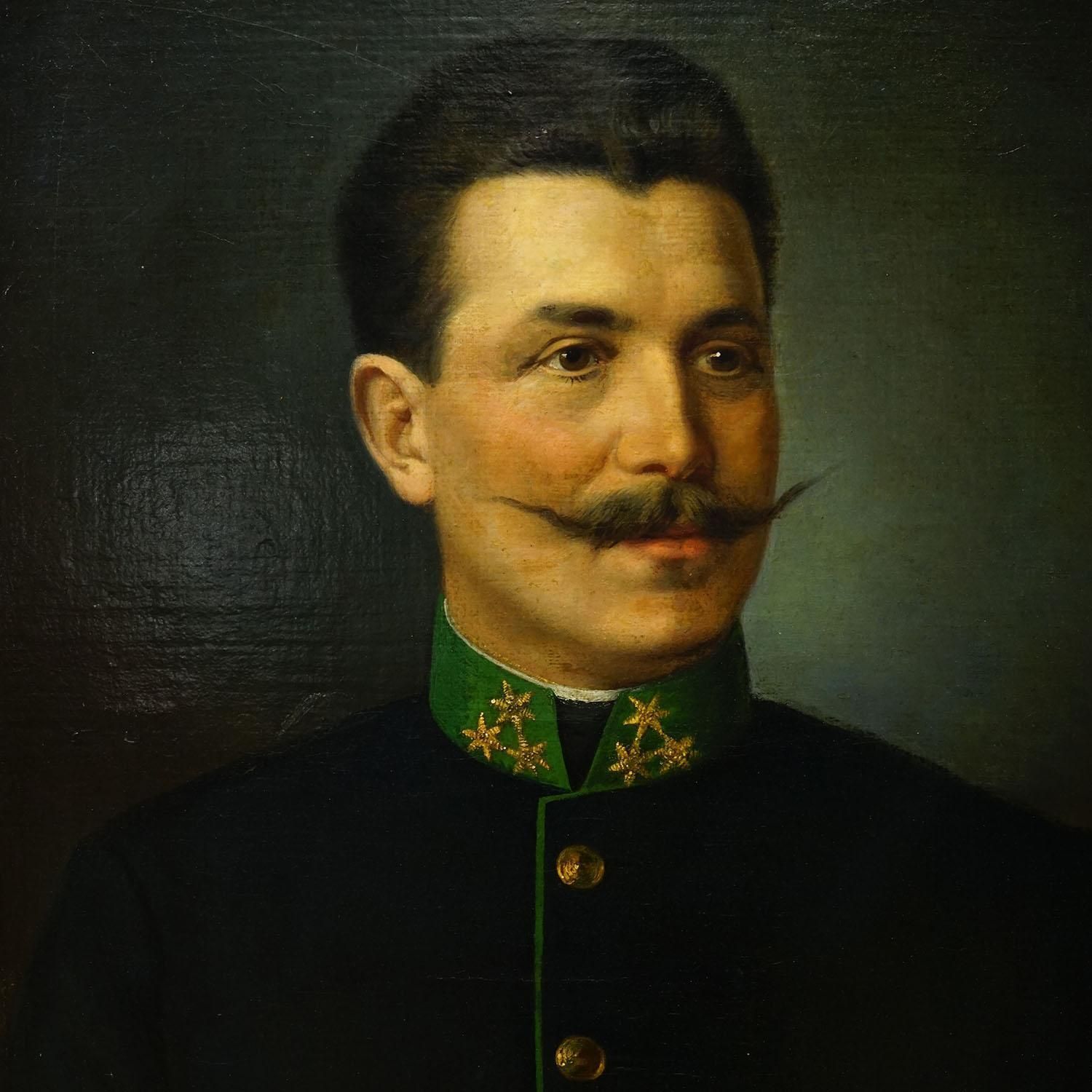 Antique Oil Painting Portrait Of An Austrian Folksy Man, Vienna 1892 photo for sale
