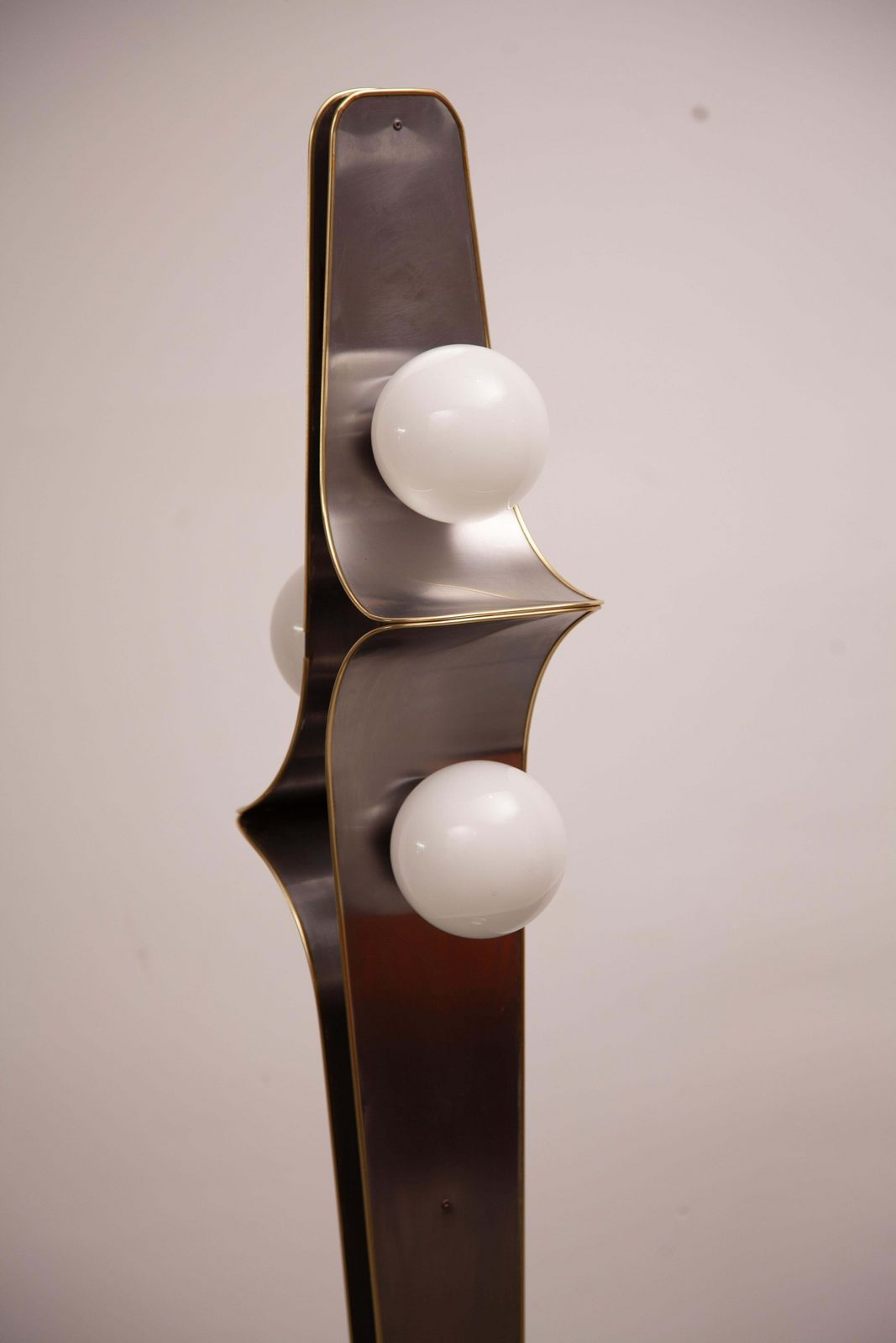 photo furniture Rare Floor Lamp, Brushed Metal, Brass, Opaline Globes Murano, 1960s