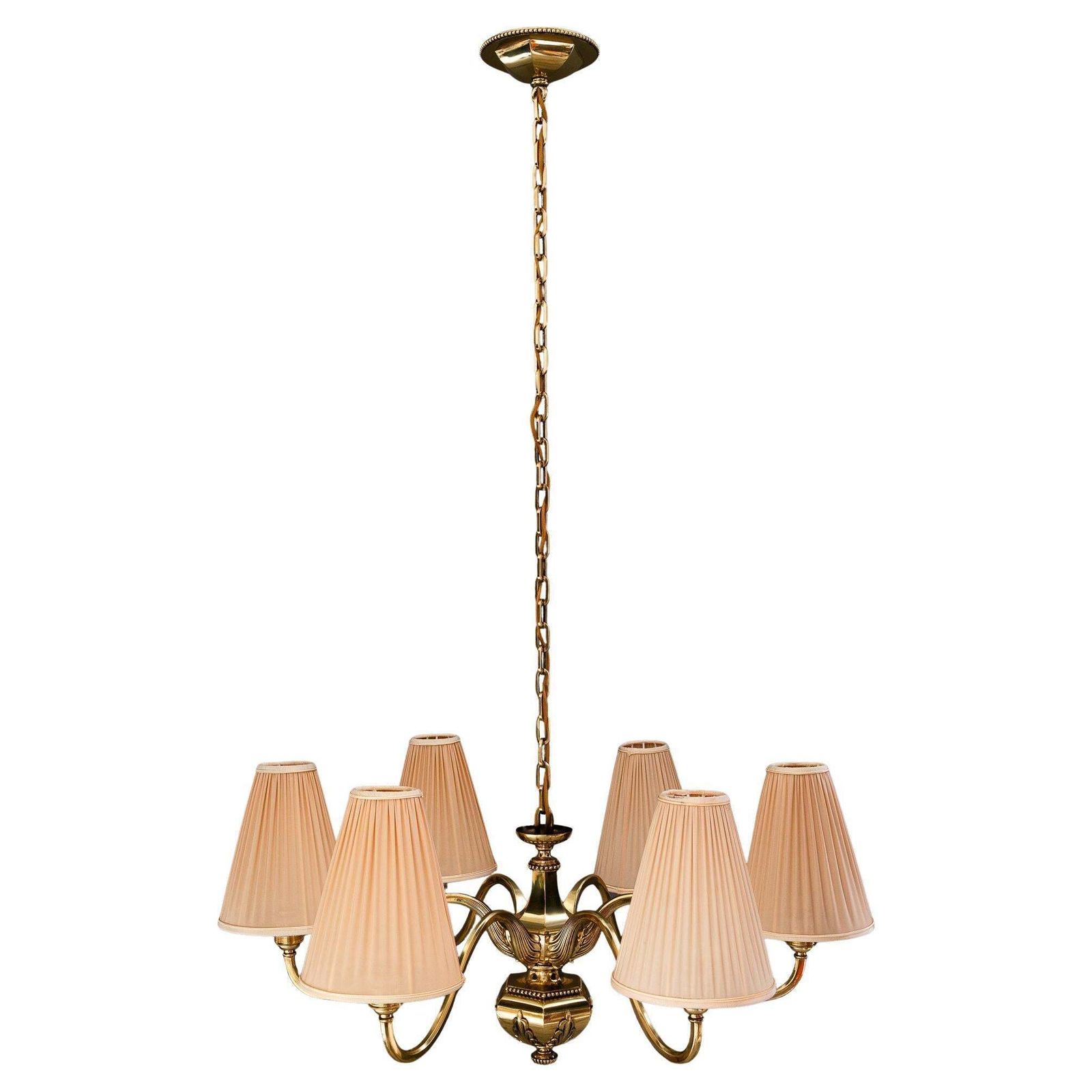 Art Deco Chandelier With Fabric Shades Vienna Around 1920s