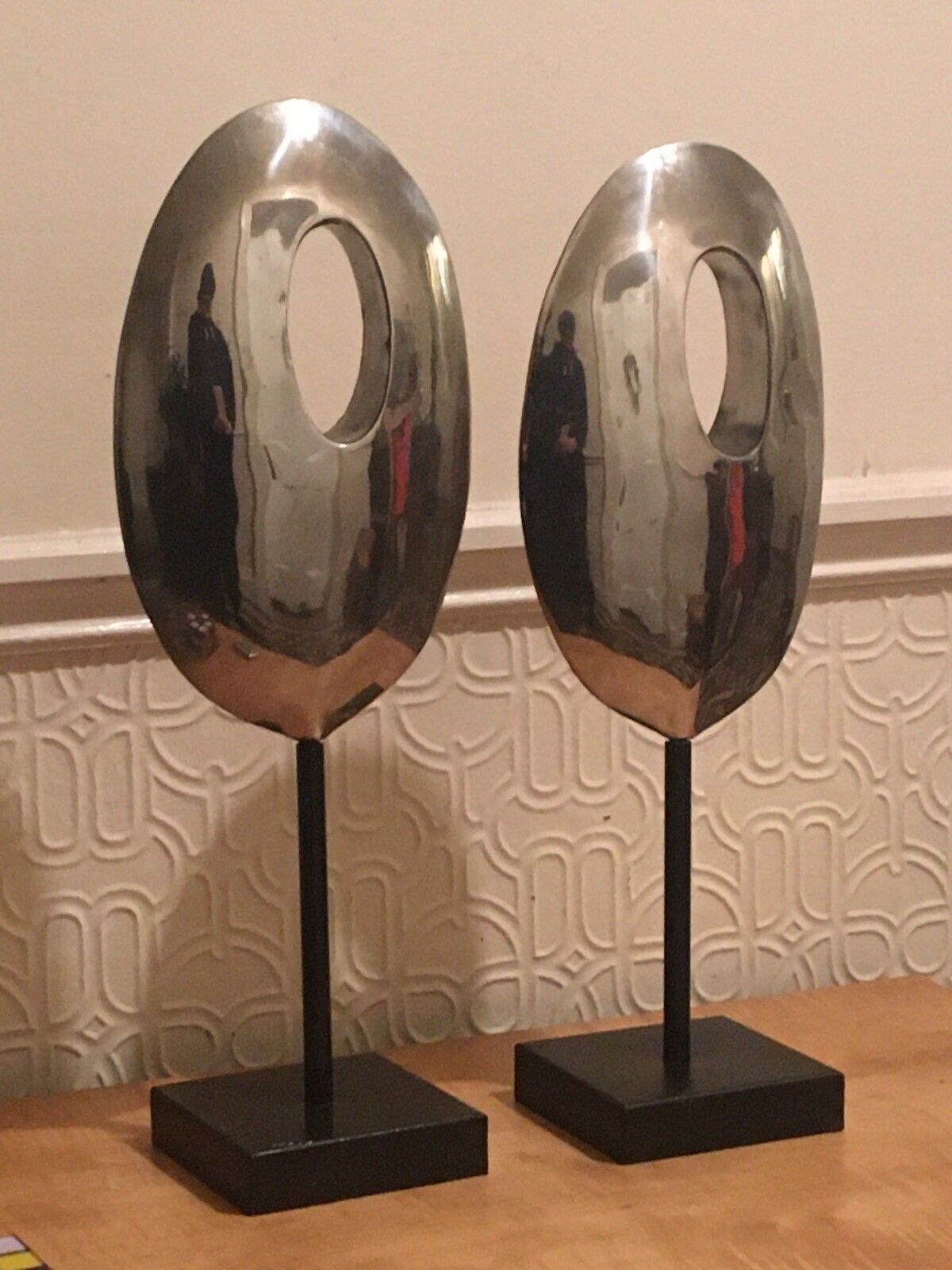 Pair Mid Century Modernist Minimalist Stainless Steel Abstract Sculptures photo furniture