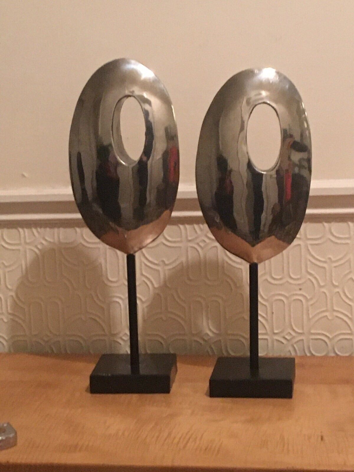 Pair Mid Century Modernist Minimalist Stainless Steel Abstract Sculptures photo Art