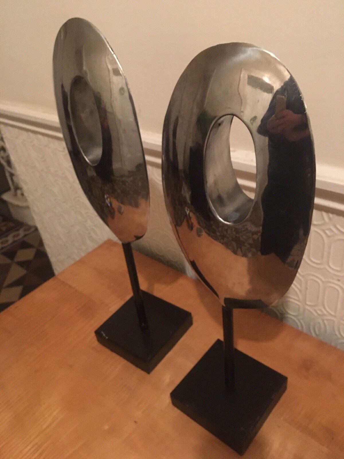 Pair Mid Century Modernist Minimalist Stainless Steel Abstract Sculptures photo buy