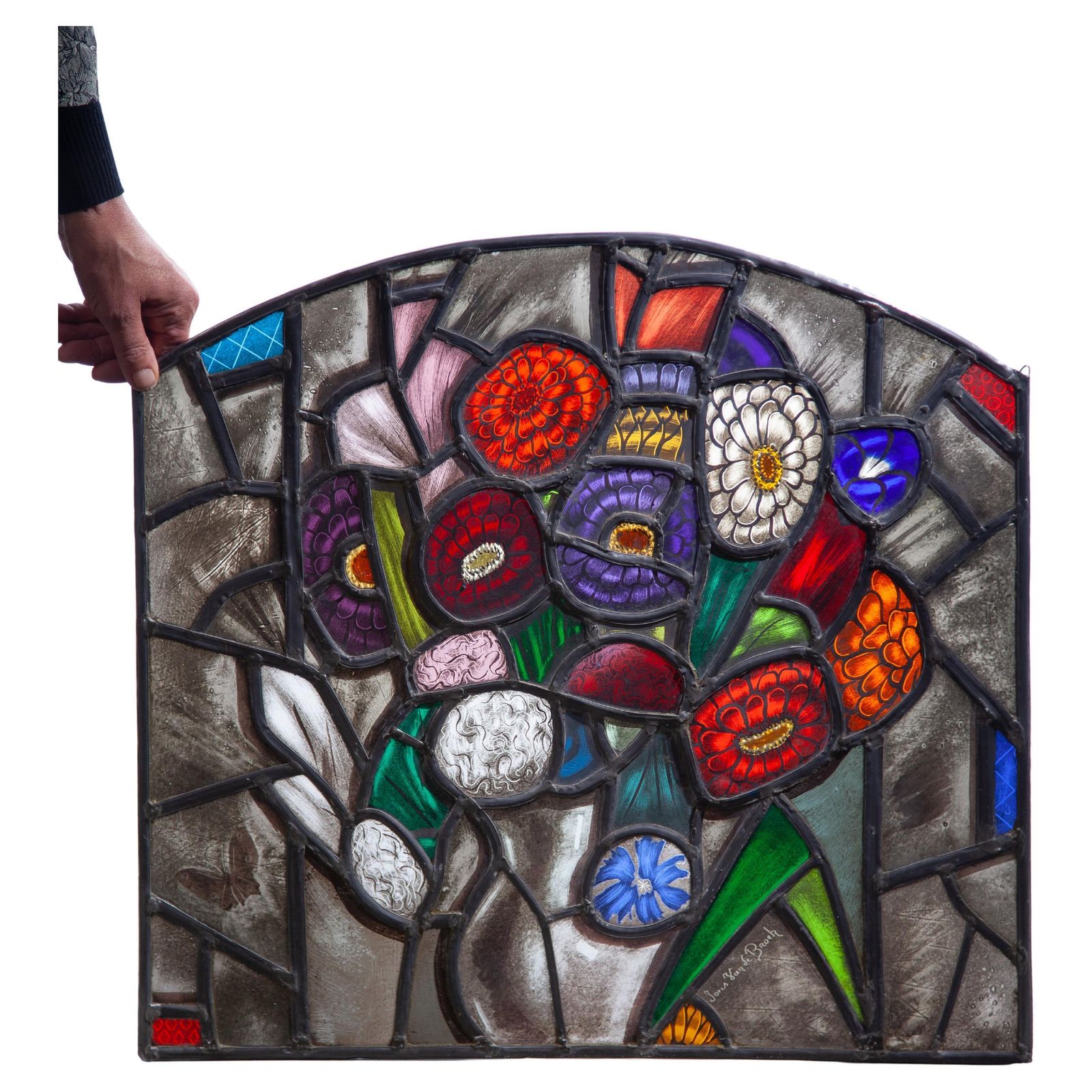 Decorative Flower Stained Glass Window By The Dutch Artist Joop Van Den Broek