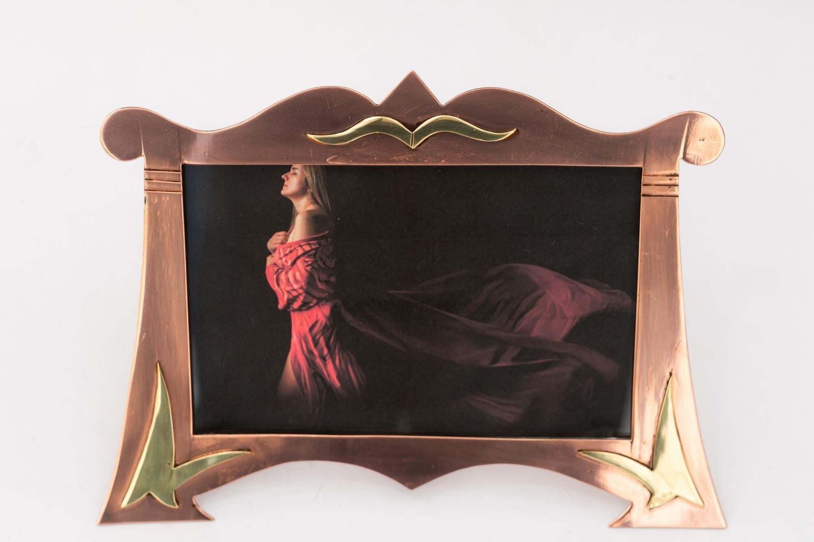 Copper And Brass Art Deco Picture Frame With Glass Around 1920s photo vintage