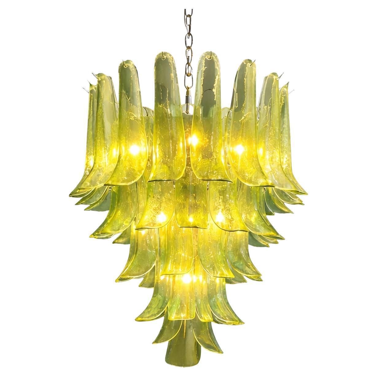 Murano Chandelier In Green Glass, Nickel Frame, Vintage Style, 1990
