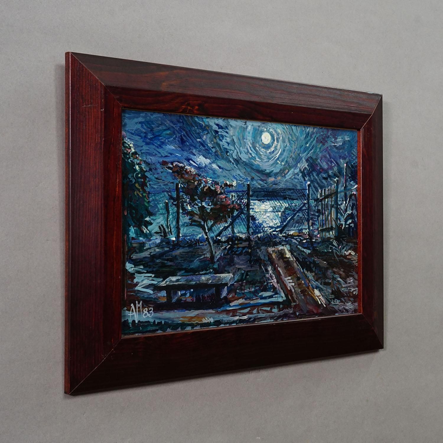 Impressionist Style Oil Painting Moonlight Scene, 1983 – Alexander Michael photo furniture