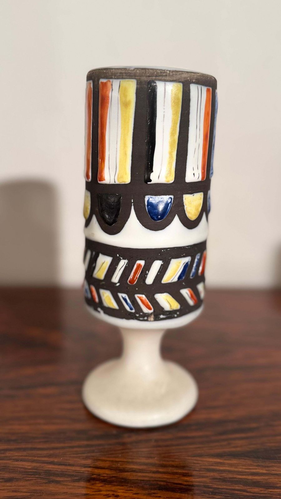 Multi Colors Graphic Glazed Goblet, Vase Design By Roger Capron For Vallauris photo Home Decor