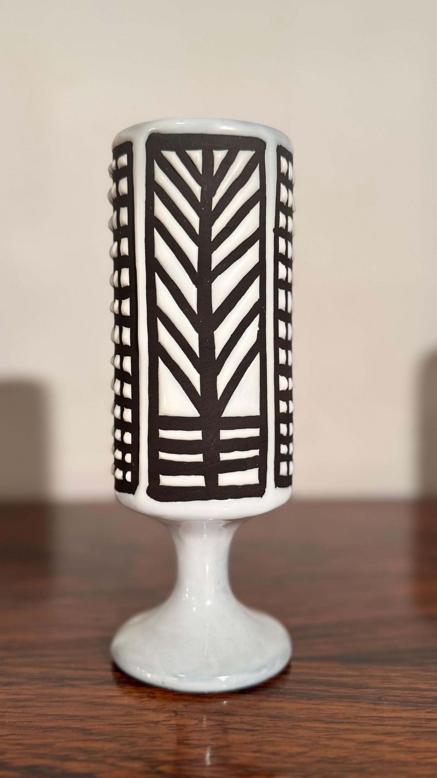 photo for sale Ceramic Small Vase Black And White Graphic Geometric Design By Capron, Vallauris