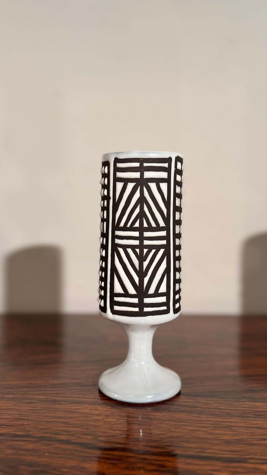 635.0 Ceramic Small Vase Black And White Graphic Geometric Design By Capron, Vallauris photo