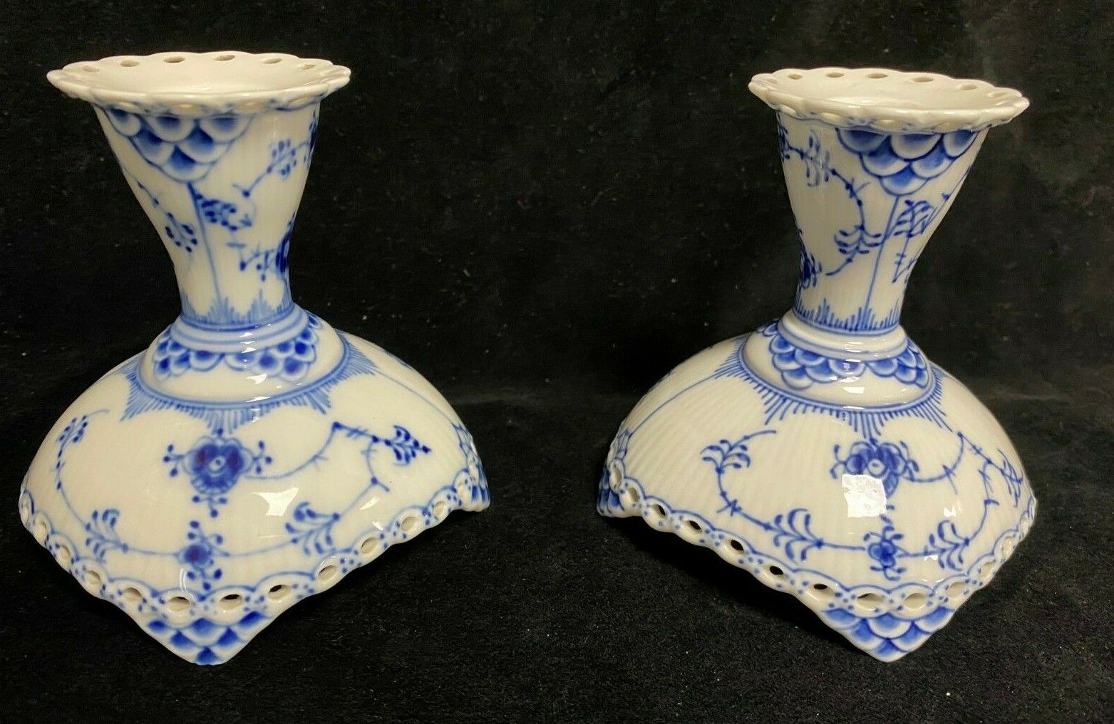 Royal Copenhagen Porcelain Blue Lace Pair Candlesticks Full Blue Lace photo 345.0