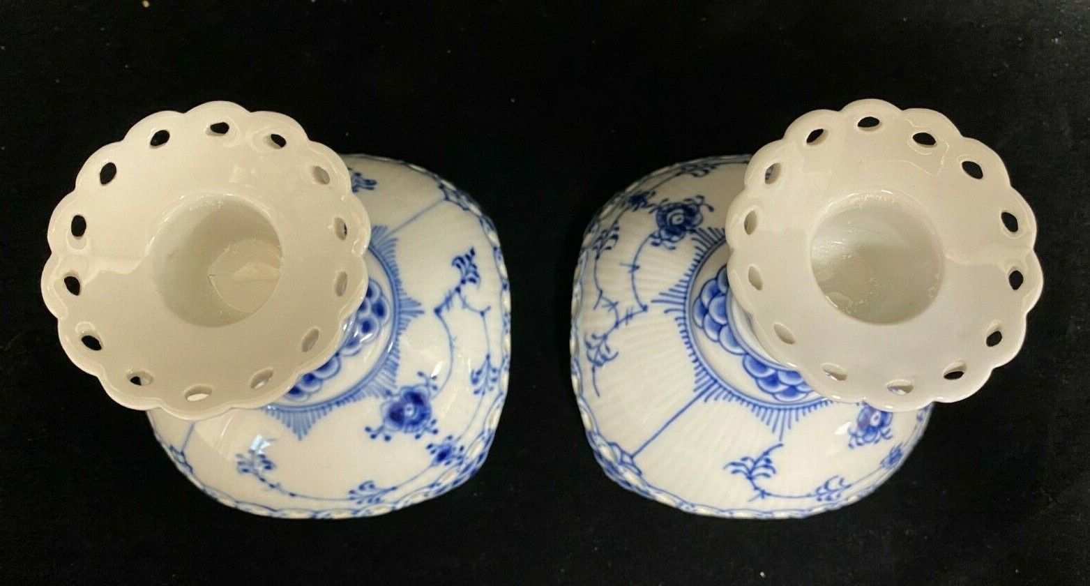 345.0 Royal Copenhagen Porcelain Blue Lace Pair Candlesticks Full Blue Lace photo