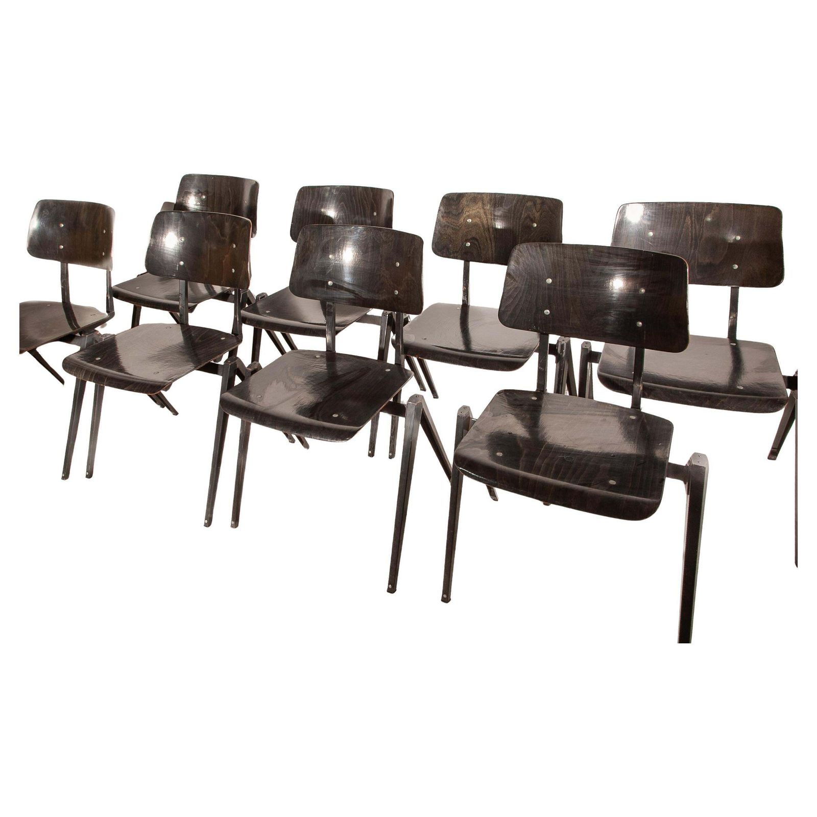 Stacking Chairs S21 Galvanitas, Minimalistic Plywood Black  Grey Metal Chairs photo furniture