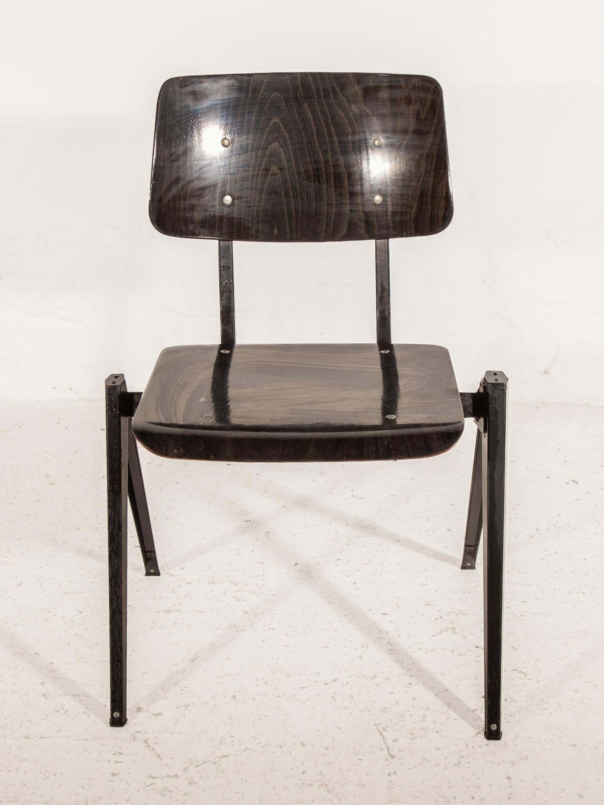 Stacking Chairs S21 Galvanitas, Minimalistic Plywood Black  Grey Metal Chairs photo for sale