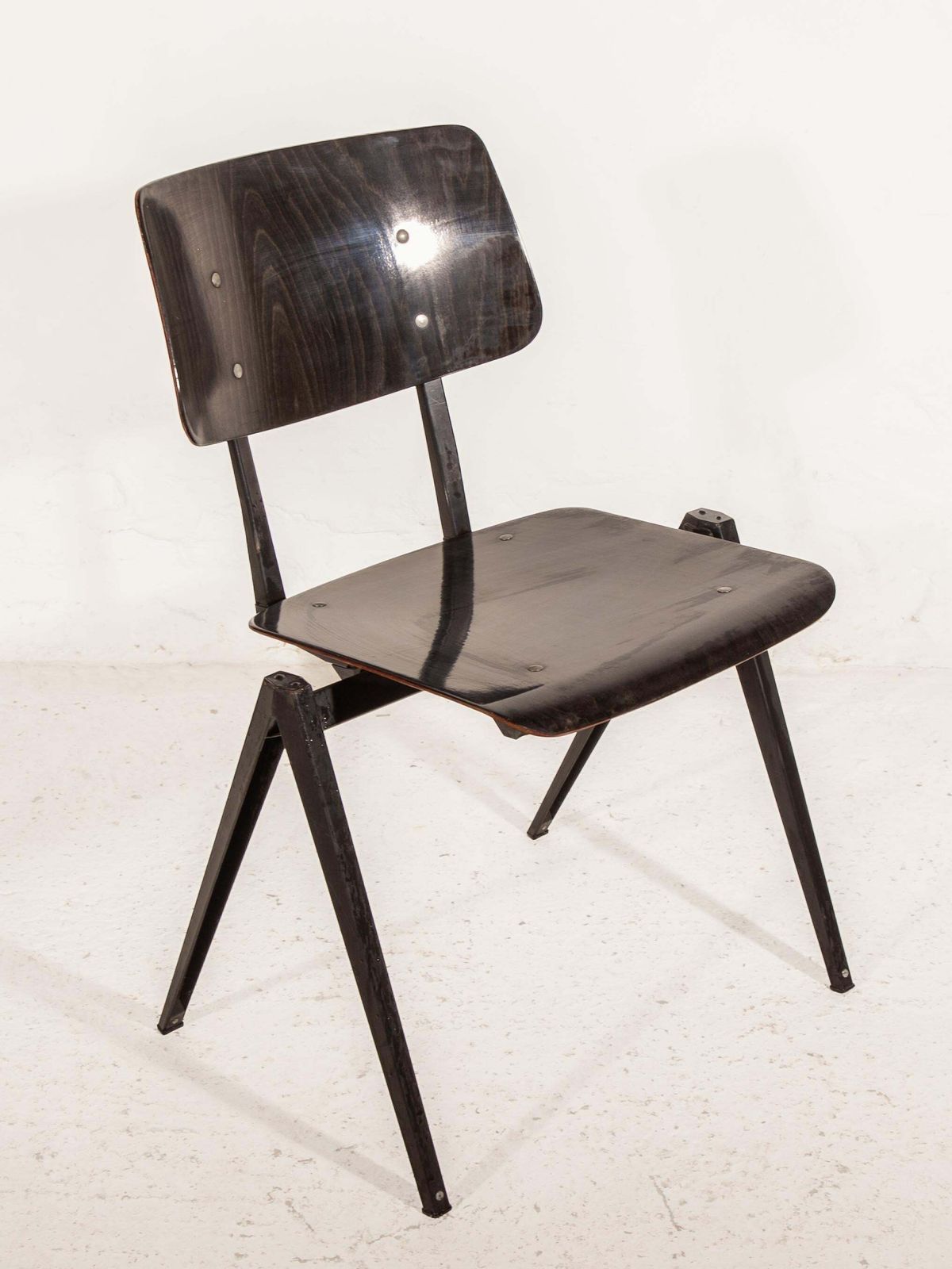 Stacking Chairs S21 Galvanitas, Minimalistic Plywood Black  Grey Metal Chairs photo Furniture