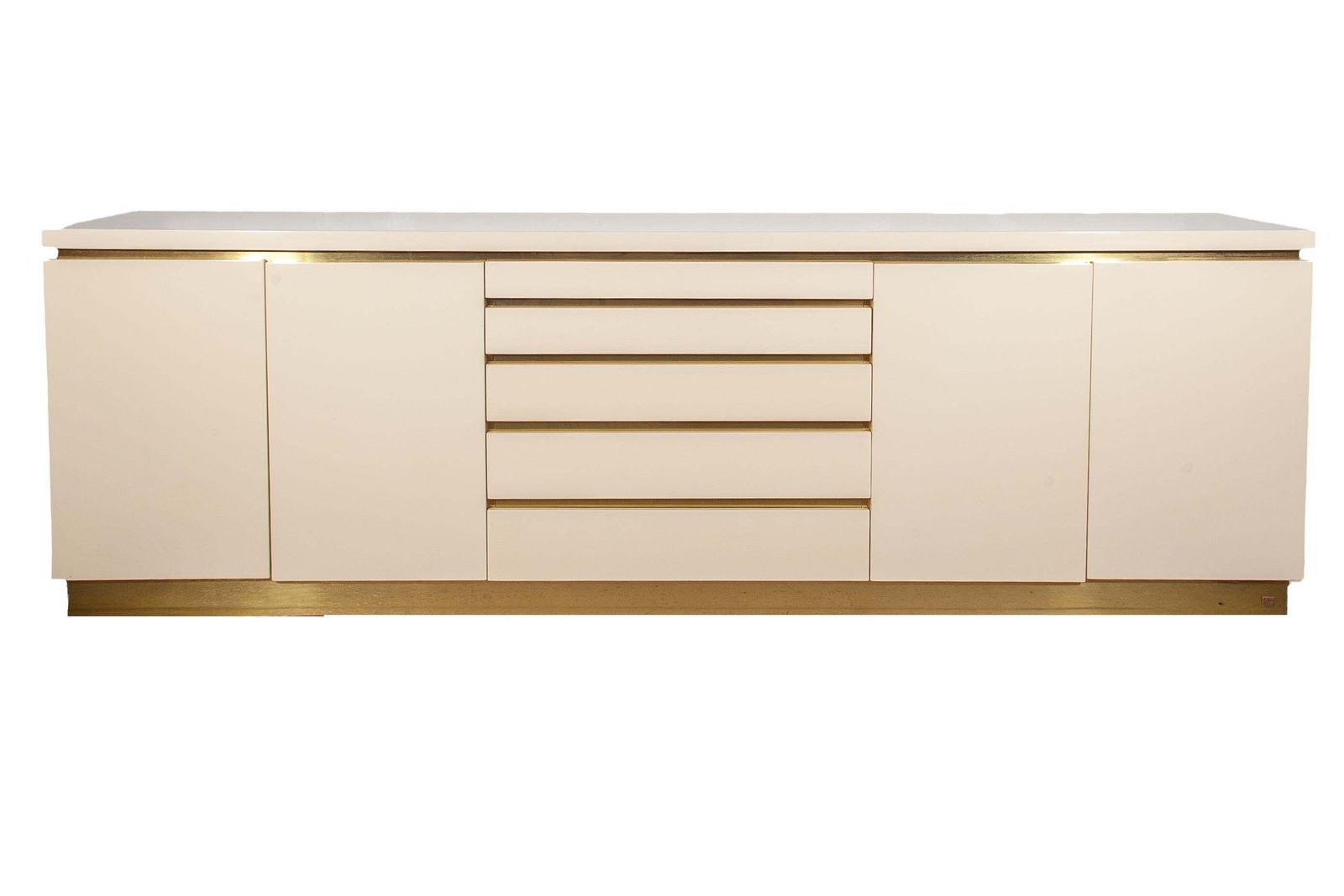 White Lacquer And Brass Sideboard By Jean Claude Mahey, 1980s photo furniture