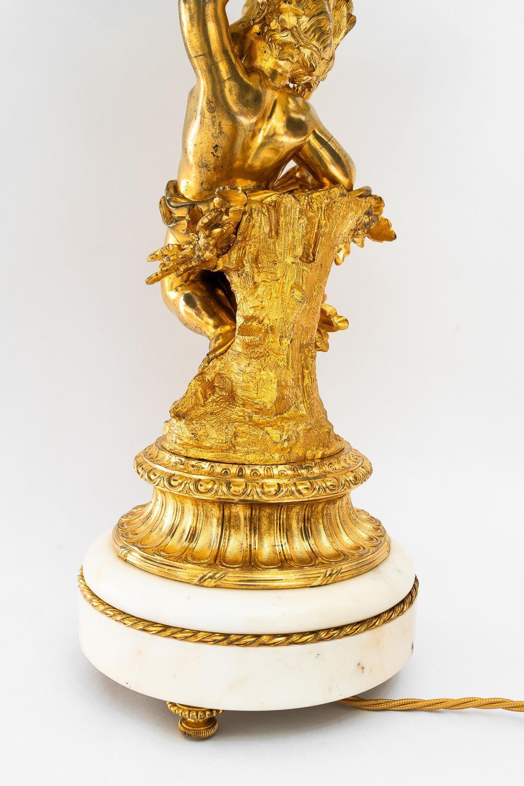 Big Historistic Fire Gilted Bronze Table Lamp With Fabric Shade France 1890s photo furniture