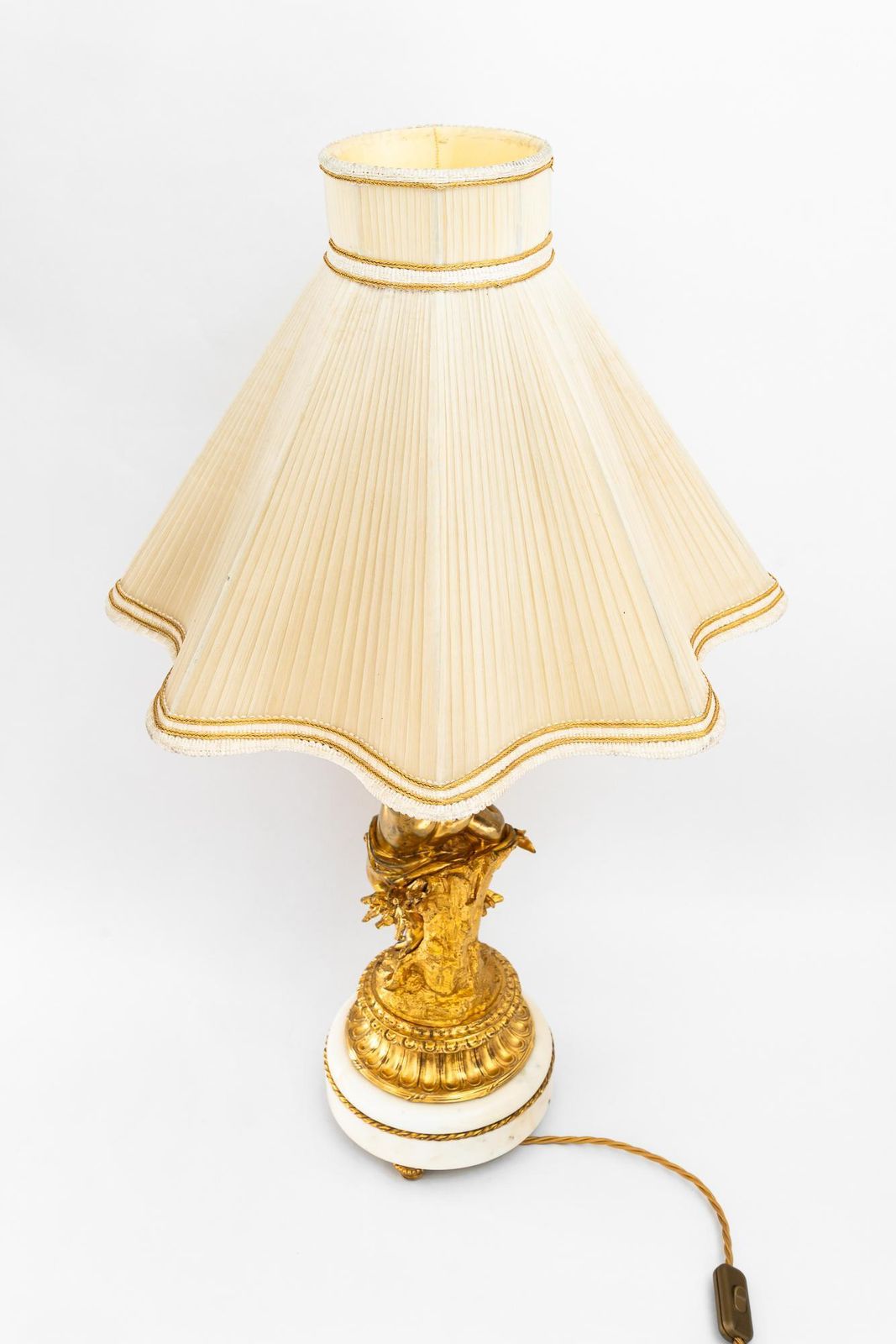 Big Historistic Fire Gilted Bronze Table Lamp With Fabric Shade France 1890s photo 3056.0