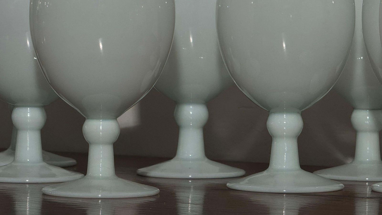 Antique Set Of Nine Opal Wine Glasses Hand Crafted In France, Portieux Vallerys photo buy