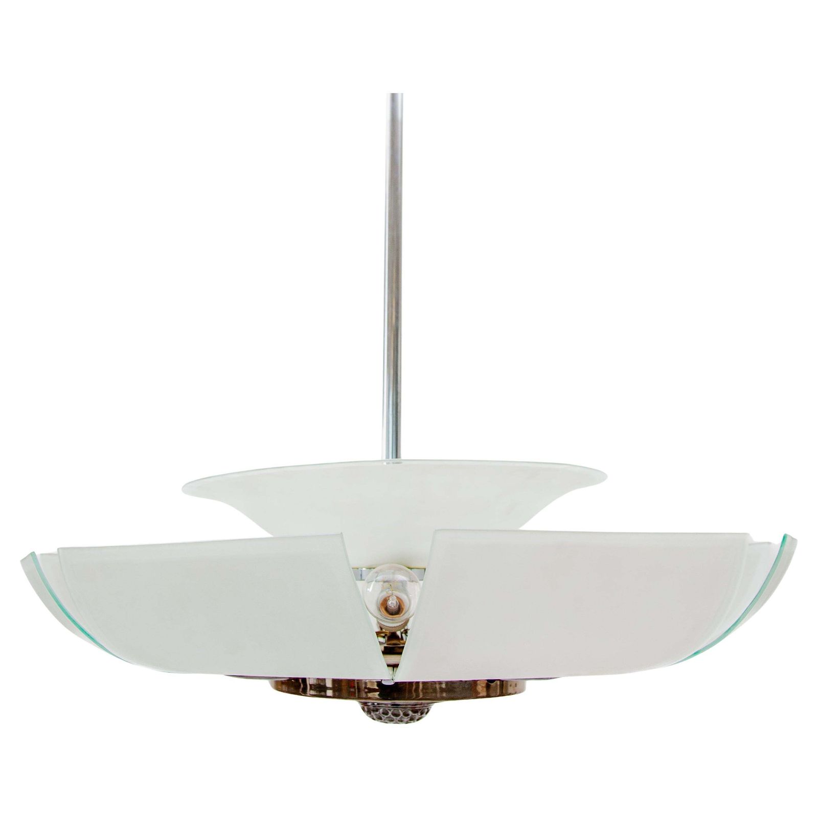 Art Deco Chandelier In Glass And Chrome, 1925, France, Modern Flower Design photo furniture