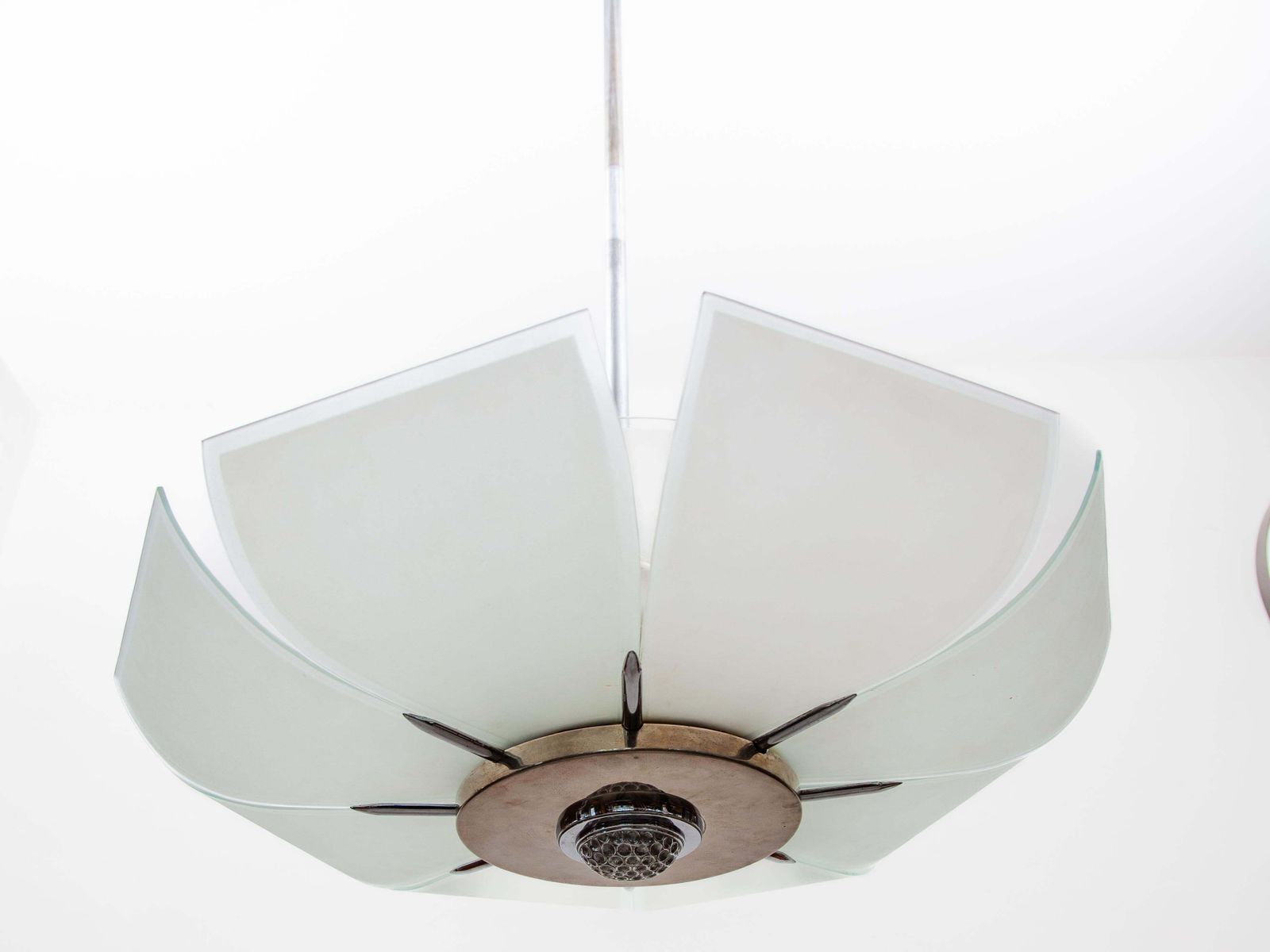 Art Deco Chandelier In Glass And Chrome, 1925, France, Modern Flower Design photo for sale
