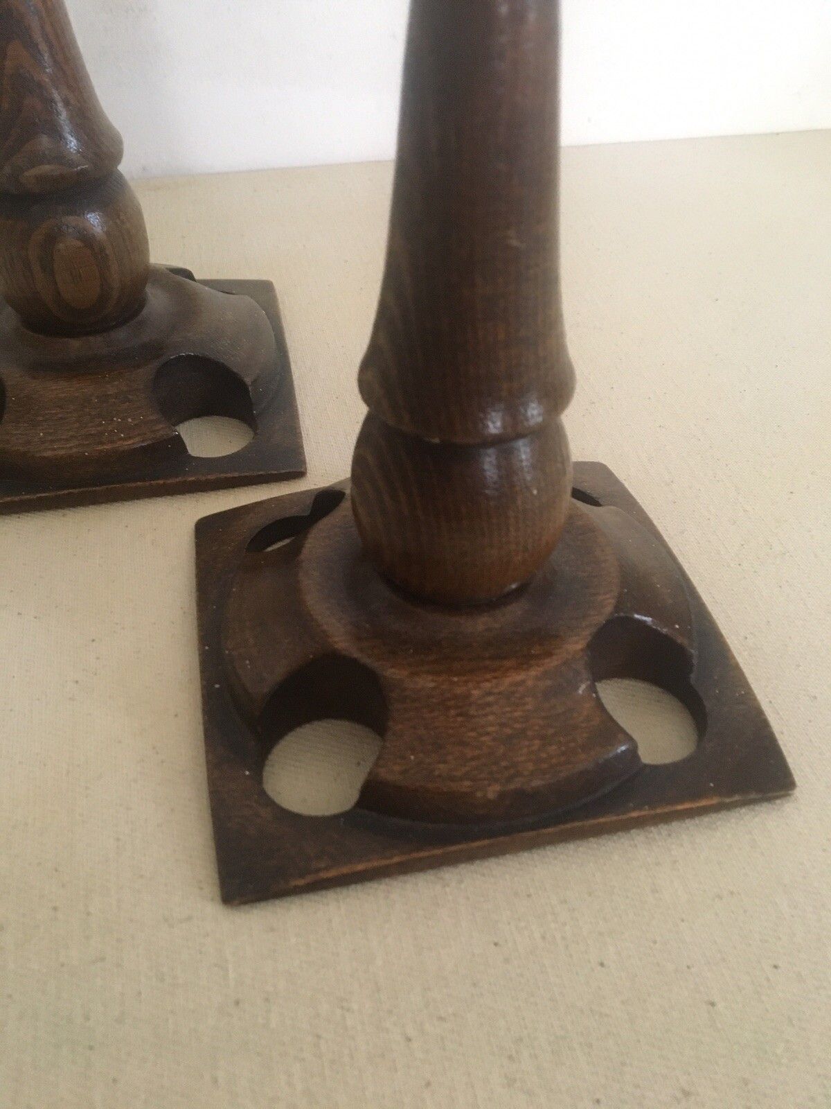 Pair Arts And Crafts Wooden Candlesticks Aesthetic Movement Treen photo furniture