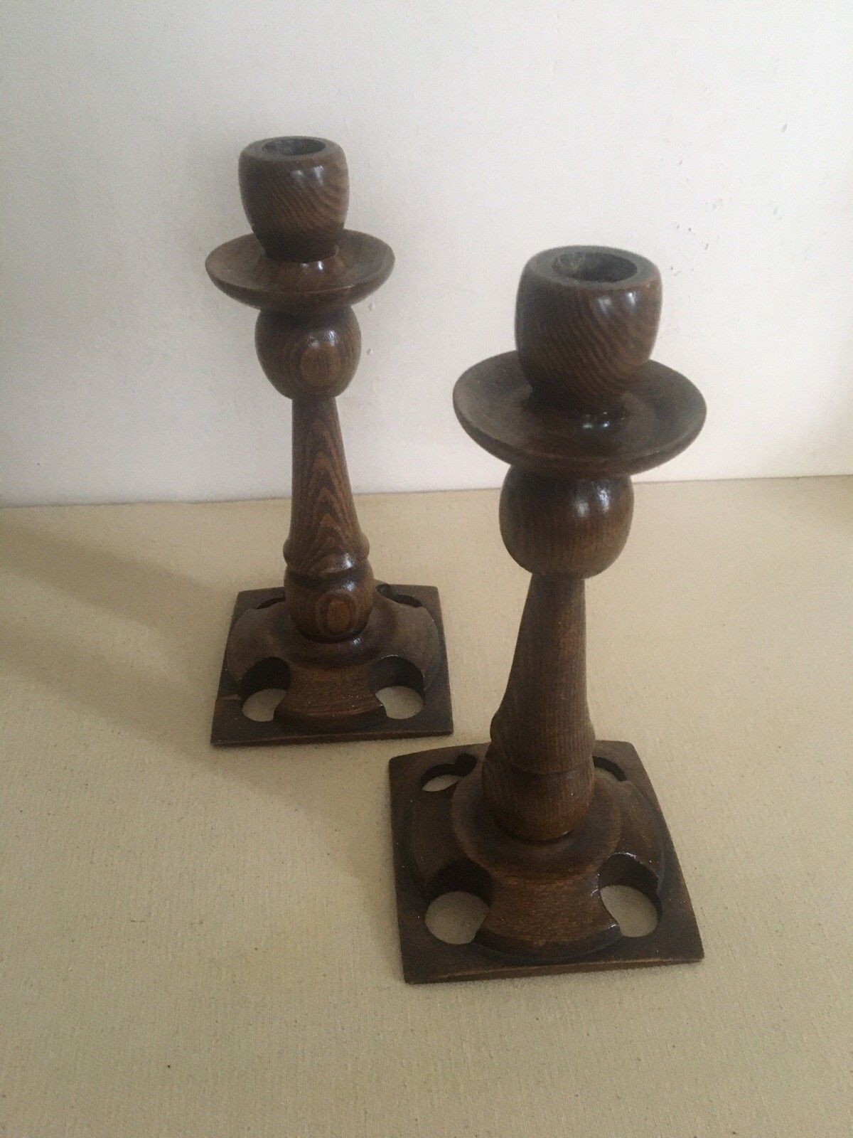 Pair Arts And Crafts Wooden Candlesticks Aesthetic Movement Treen photo for sale