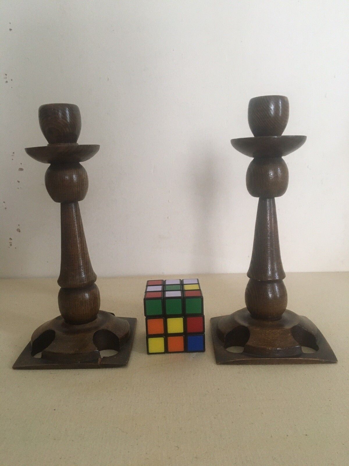 photo for sale Pair Arts And Crafts Wooden Candlesticks Aesthetic Movement Treen