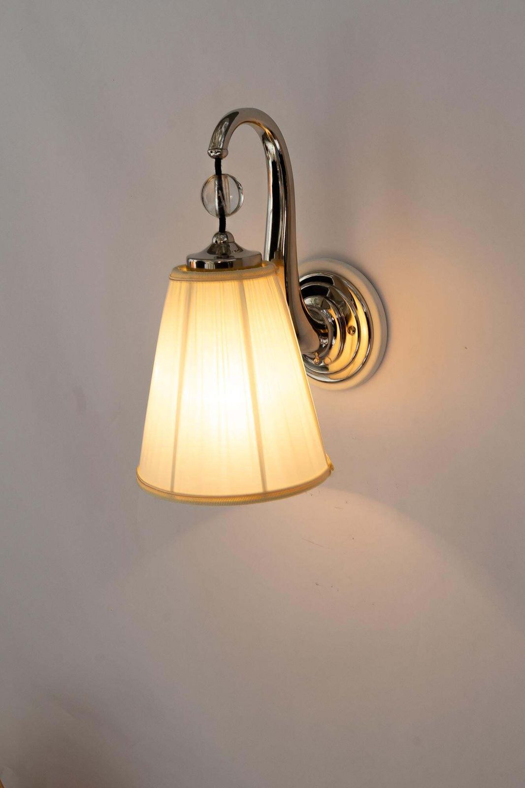 photo for sale 6x Art Deco Nickel   Plated Wall Lamps With Fabric Shades Vienna Around 1920s
